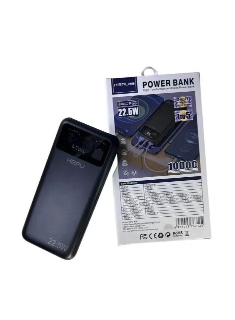 HEPU HP-212 10000mAh Power Bank – High-Capacity Portable Charger with PD & QC 22.5W Fast Charging, Dual USB & Type-C Ports, Lightweight and Travel-Friendly Design – Ideal for Smartphones, Tablets, and USB Devices - Image 2