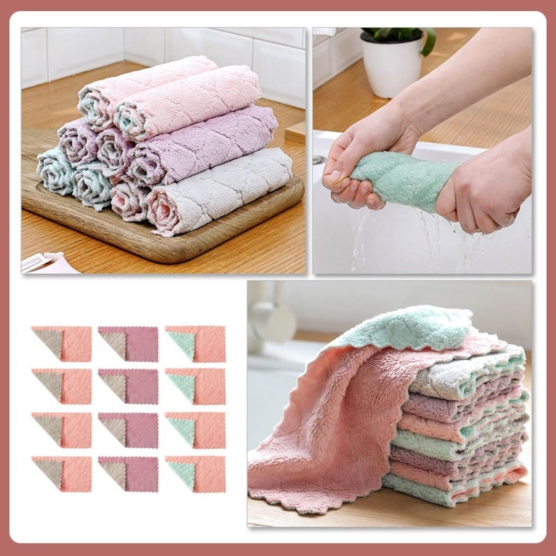 20Pcs Microfiber Double Layer Absorbent Kitchen Dish Towels Non Stick Oil Cleaning Cloths - Image 4