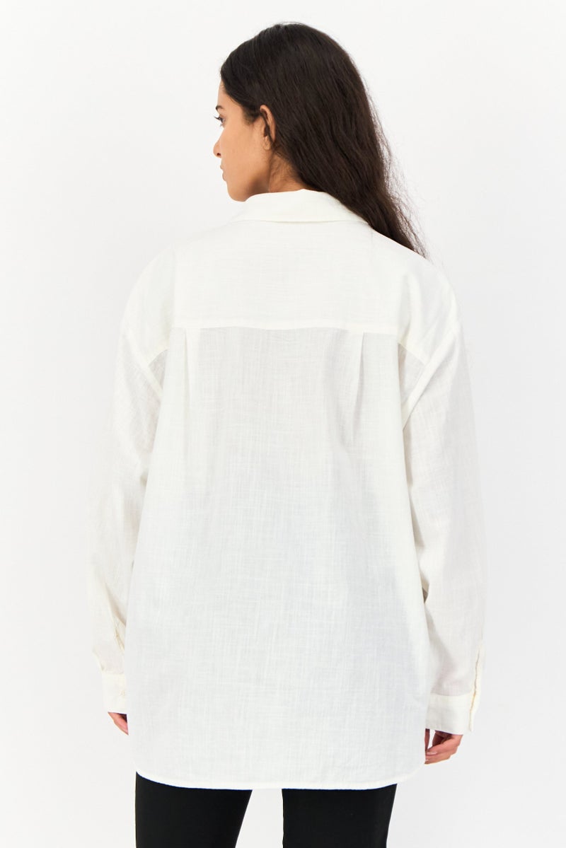 KOTON Women Regular Fit Solid Long Sleeves Shirt, Off White - Image 2