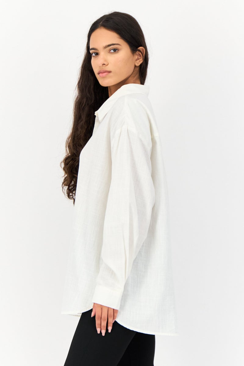 KOTON Women Regular Fit Solid Long Sleeves Shirt, Off White - Image 4