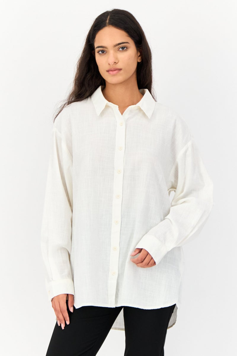 KOTON Women Regular Fit Solid Long Sleeves Shirt, Off White - Image 1