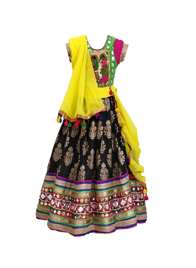 Aglare Girl's Cotton, Art Silk Readymade Lehenga Choli (ALk1040500_GHER_30_Gold_9 Years-10 Years) - Image 1
