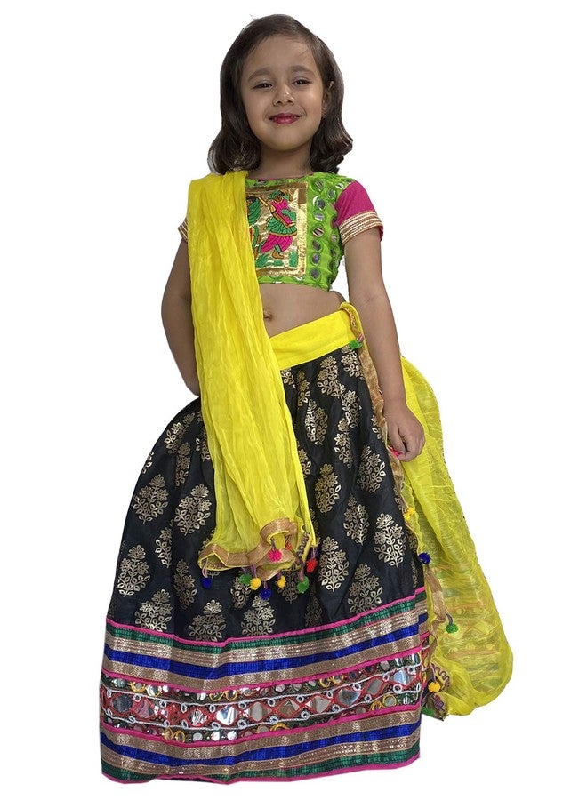 Aglare Girl's Cotton, Art Silk Readymade Lehenga Choli (ALk1040500_GHER_30_Gold_9 Years-10 Years) - Image 3