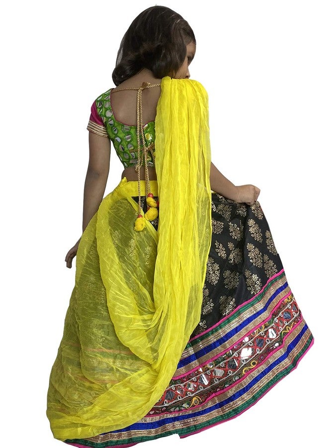Aglare Girl's Cotton, Art Silk Readymade Lehenga Choli (ALk1040500_GHER_30_Gold_9 Years-10 Years) - Image 4
