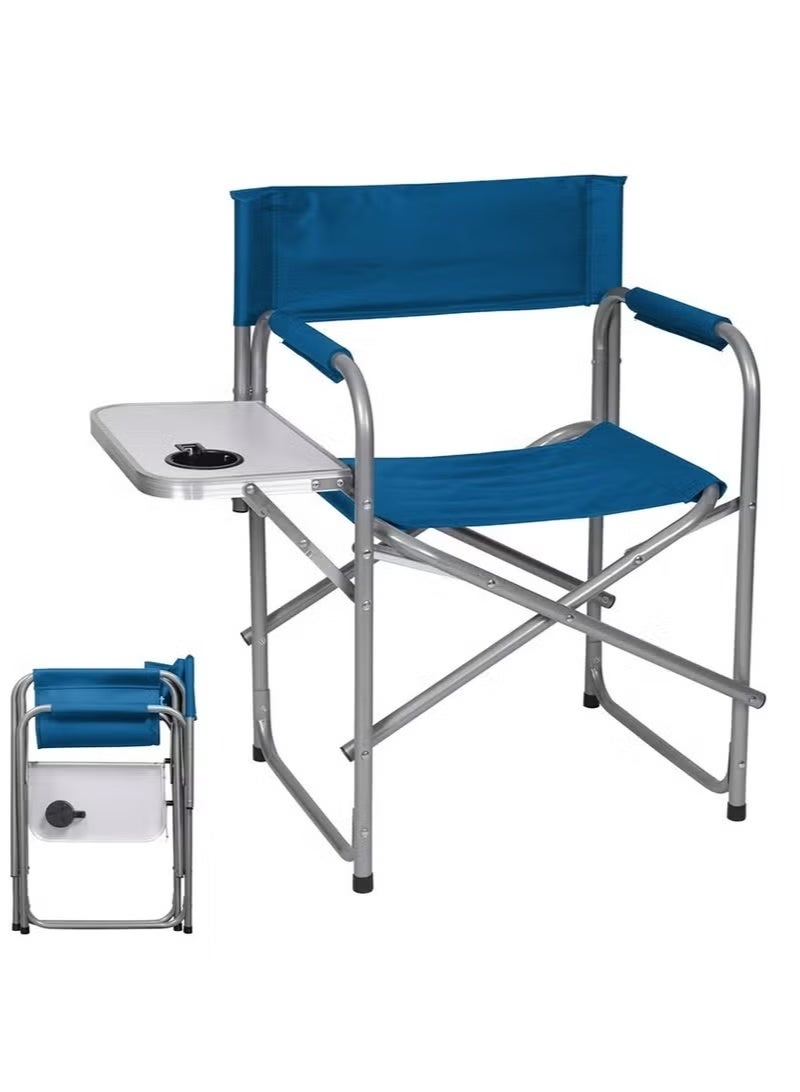 Foldable Camping Chair with Side Table & Cup Holder | Lightweight Aluminium Outdoor and Picnic Chair | Blue - Image 1