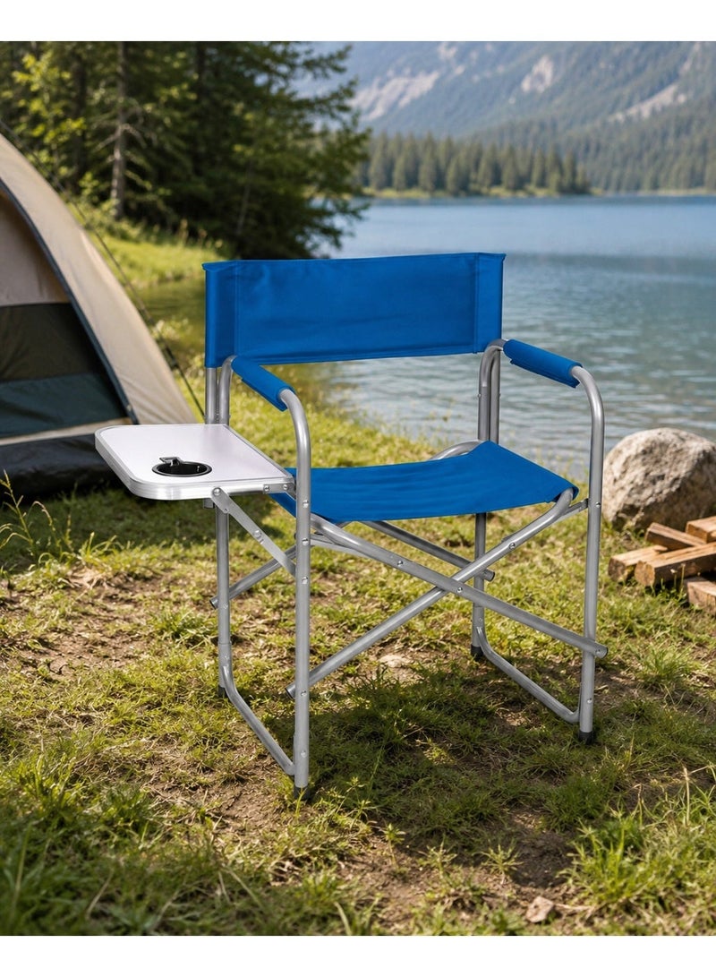 Foldable Camping Chair with Side Table & Cup Holder | Lightweight Aluminium Outdoor and Picnic Chair | Blue - Image 2