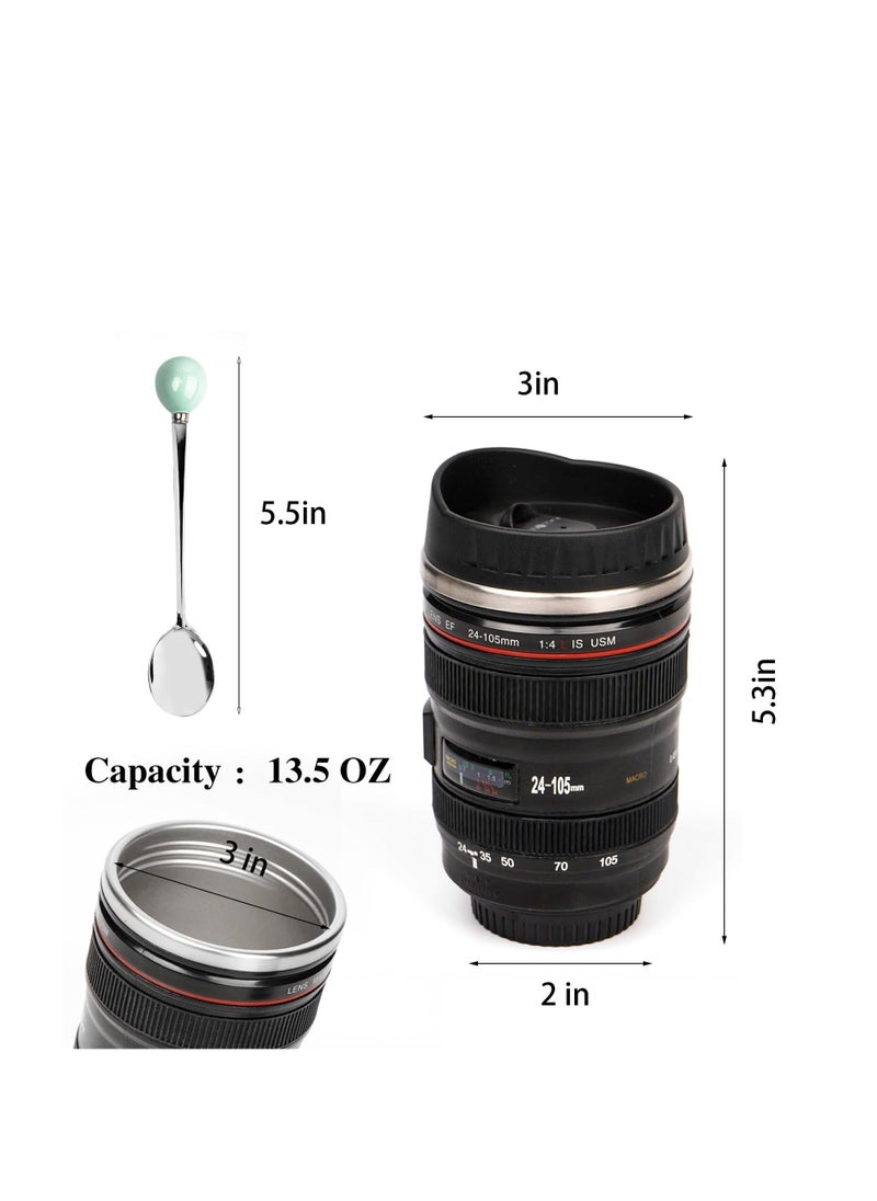 Generic - Camera Lens Coffee Mug,Travel Coffee Cup,Stainless Steel Lens Mug Thermos Camera Lens Mug with Lid and Spoon,Cool Gifts for Photographers Men and Women - Image 1
