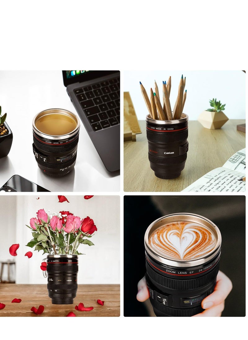Generic - Camera Lens Coffee Mug,Travel Coffee Cup,Stainless Steel Lens Mug Thermos Camera Lens Mug with Lid and Spoon,Cool Gifts for Photographers Men and Women - Image 1