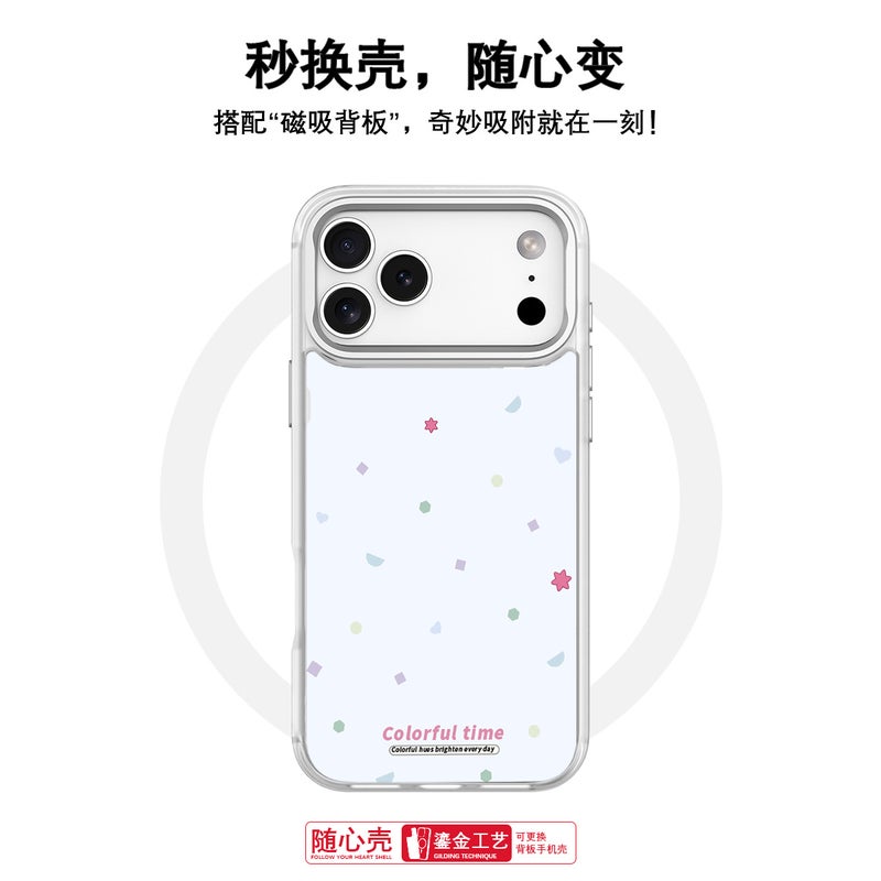 Magnetic Phone Case with Interchangeable Back Panel and Colorful Star Design, Shockproof Matte PC Cover for iPhone 17/16/15/14 Pro Max and Samsung S25/S26 Ultra - Image 2
