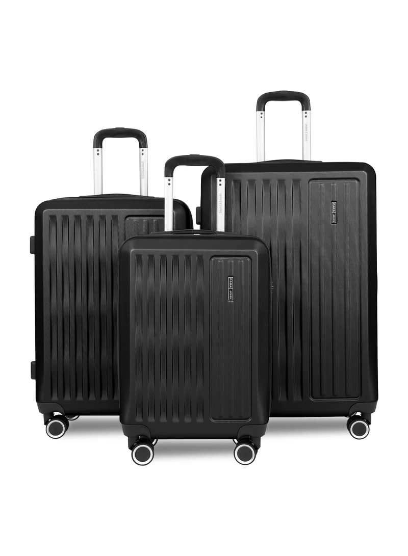 ABS Material 3-Piece Hardsided Luggage Set | 4-Wheel Spinner Trolley | Small (10kg), Medium (20kg), Large (30kg) -Black