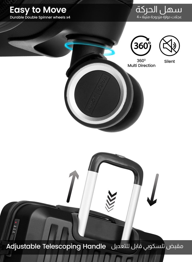 بارا جون طقم حقائب سفر صلبة من مادة  بثلاث قطع بعجلات دوارة عربة صغيرة  كجم متوسطة  كجم كبيرة  كجم - أسود - Image 5