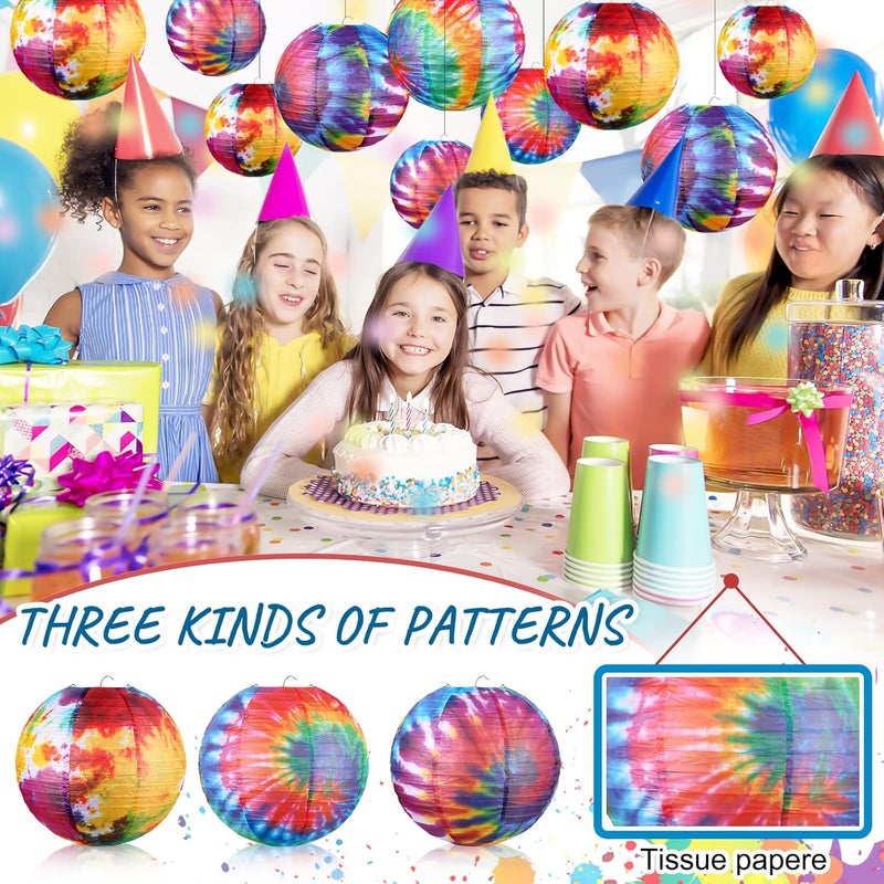 Riakrum 20 Pcs Tie Dyed Groovy Paper Lanterns Chinese Japanese Lanterns Groovy Party Decorations Tie Dye Party Supplies Classroom Hanging Ceiling Decorations for Home Decor Parties Weddings 12 Inch 6 Inch - Image 5