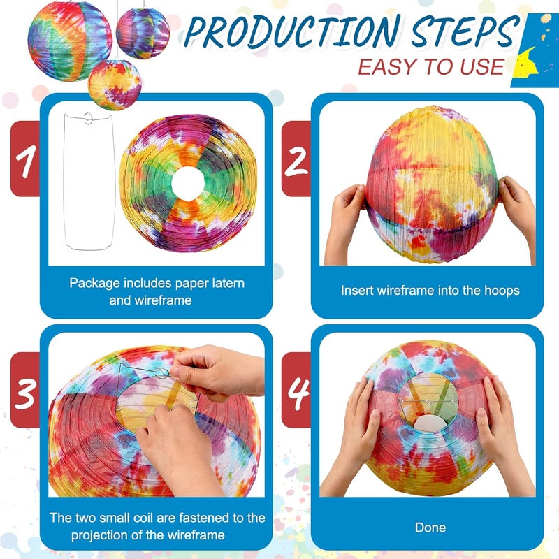 Riakrum 20 Pcs Tie Dyed Groovy Paper Lanterns Chinese Japanese Lanterns Groovy Party Decorations Tie Dye Party Supplies Classroom Hanging Ceiling Decorations for Home Decor Parties Weddings 12 Inch 6 Inch - Image 3