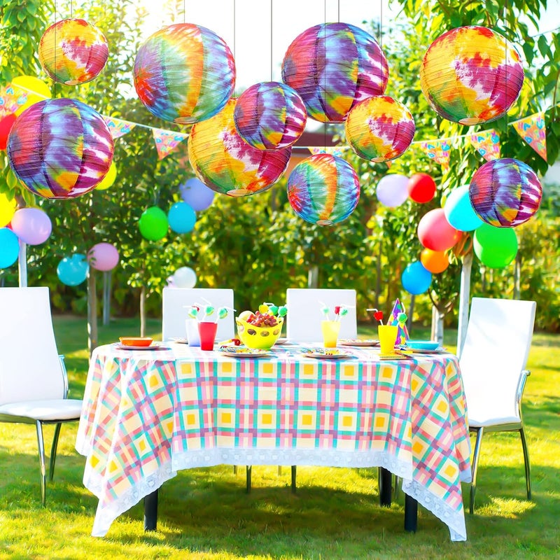 Riakrum 20 Pcs Tie Dyed Groovy Paper Lanterns Chinese Japanese Lanterns Groovy Party Decorations Tie Dye Party Supplies Classroom Hanging Ceiling Decorations for Home Decor Parties Weddings 12 Inch 6 Inch - Image 2