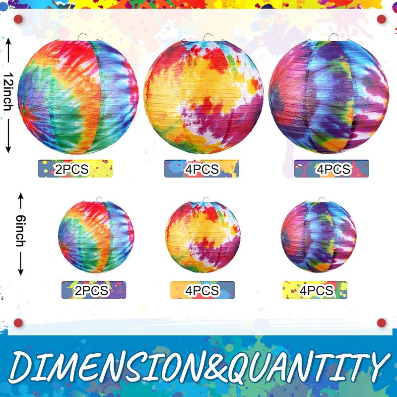 Riakrum 20 Pcs Tie Dyed Groovy Paper Lanterns Chinese Japanese Lanterns Groovy Party Decorations Tie Dye Party Supplies Classroom Hanging Ceiling Decorations for Home Decor Parties Weddings 12 Inch 6 Inch - Image 4