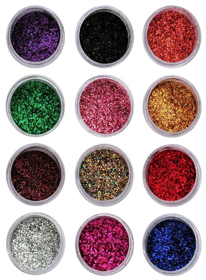 Lenon Sparkling Nail Art Glitter Powder Set 12 Pcs (Multicolor) - Image 1