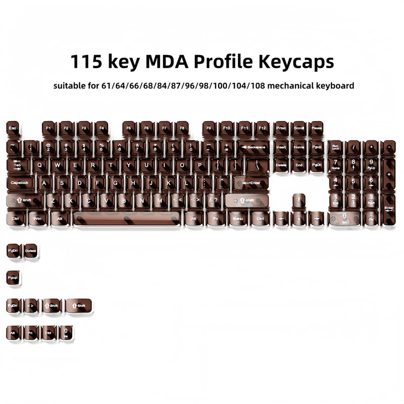 dagaladoo Coffee Clear keycaps for Mechanical Keyboard,Transparent MDA keycaps 60 75 100 Percent,Ceramic Jelly Key caps Set,Shine Through Key caps for Mx Switches Mechanical Keyboard(115key) - Image 2