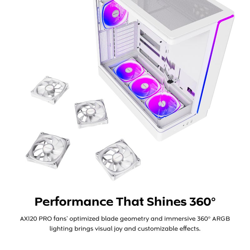 MONTECH King 45 PRO ATX PC Case, Curved Panoramic Glass, Chimney Airflow, 360mm Radiator Support, Compact Build for High-Performance Systems, 4 ARGB PWM Fan Pre-Installed with Fan Hub, White - Image 5
