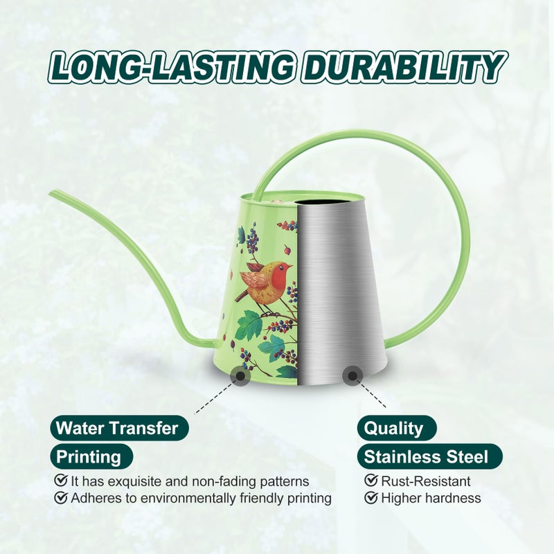 Berry&Bird House Plants Watering Can - Indoor & Outdoor 1/2 Gallon Stainless Steel Water Can with Long Spout Garden Decoration for Flower Bonsai Succulent Gardening Large Watwer Bottle(2L/Robin) - Image 4