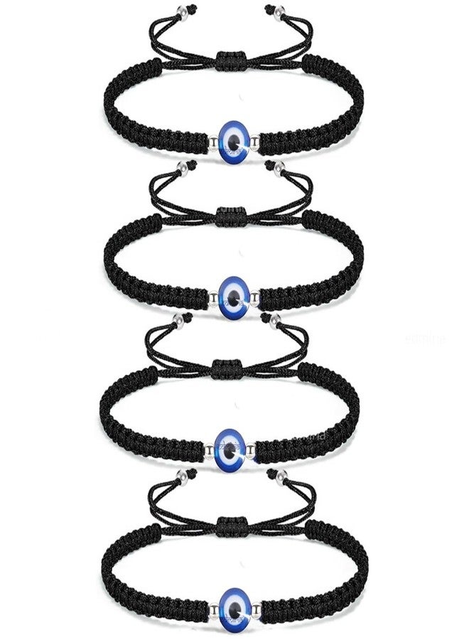 EDMIRIA Evil Eye Turkey Eyes Bead Nazar Dhaga | Black Thread Adjustable Bracelet | Free Size Friendship Band for Men Women Girls Boys | Nazar Bracelets (Black, Pack of 4) - Image 1
