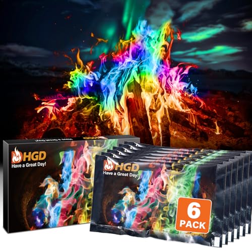 HGD (6 Pack) Magic Campfire Fire Color Changing Packets for Fire Pit, Indoor/Outdoor Fireplace, Bonfire - Rainbow Magical Flame, Camping Accessory, Compatible with Wood - Image 1