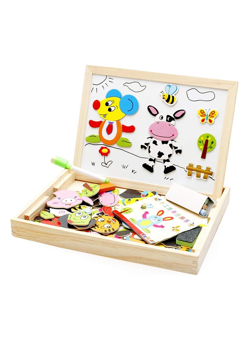 Wooden Magnetic Animal Puzzle Game Drawing Box Educational Toy for Kids cm - Image 1