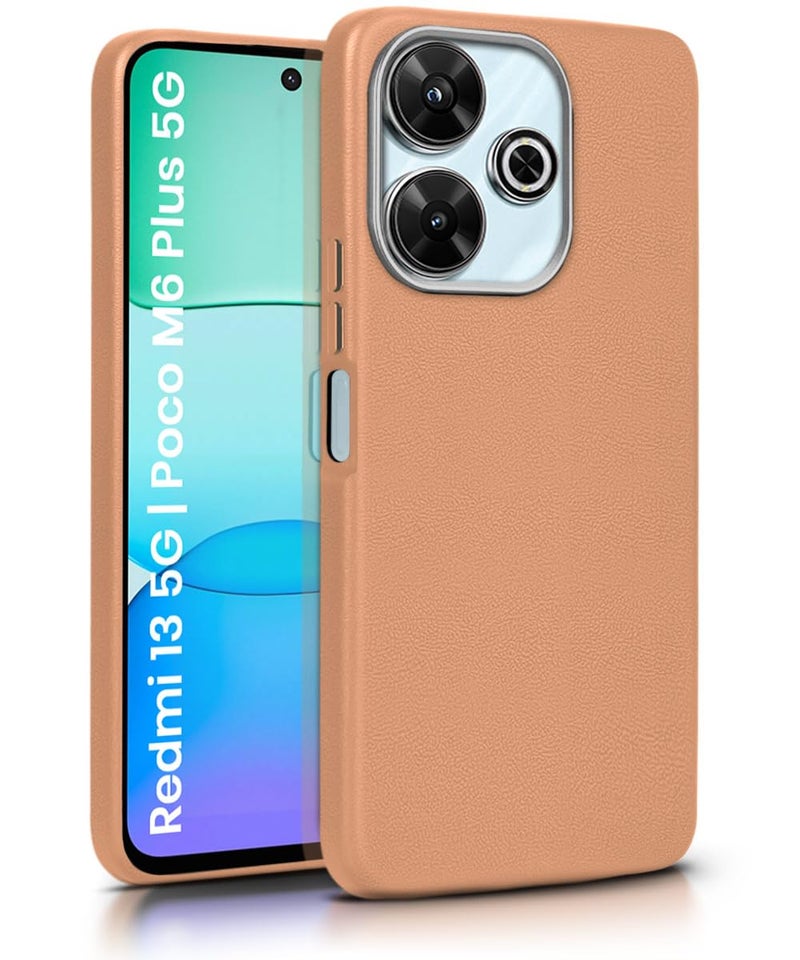WOW IMAGINE Back Cover for Mi Redmi 13 5G | Poco M6 Plus 5G | Ultra Slim Flexible Non-Slip Grip | Inner Fabric | Metal Camera Ring & Lightweight Soft Silicone Mobile Case – Tan Brown - Image 1