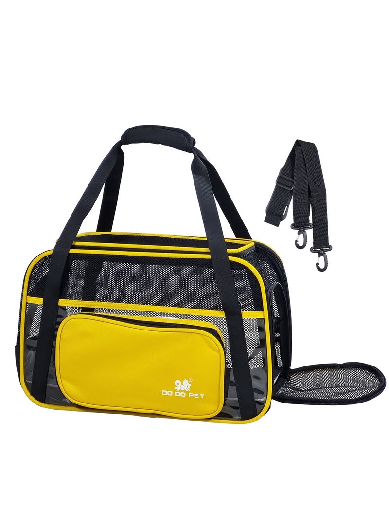 MAJIBAO Portable pet travel bag with Top sided open, Handle, and Breathable Mesh cat carrier, Soft-sided pet carrier with Shoulder strap, comfortable mat & Durable pet carrier for Travel, 40 cm (Yellow) - Image 1