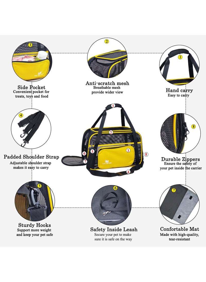 MAJIBAO Portable pet travel bag with Top sided open, Handle, and Breathable Mesh cat carrier, Soft-sided pet carrier with Shoulder strap, comfortable mat & Durable pet carrier for Travel, 40 cm (Yellow) - Image 3