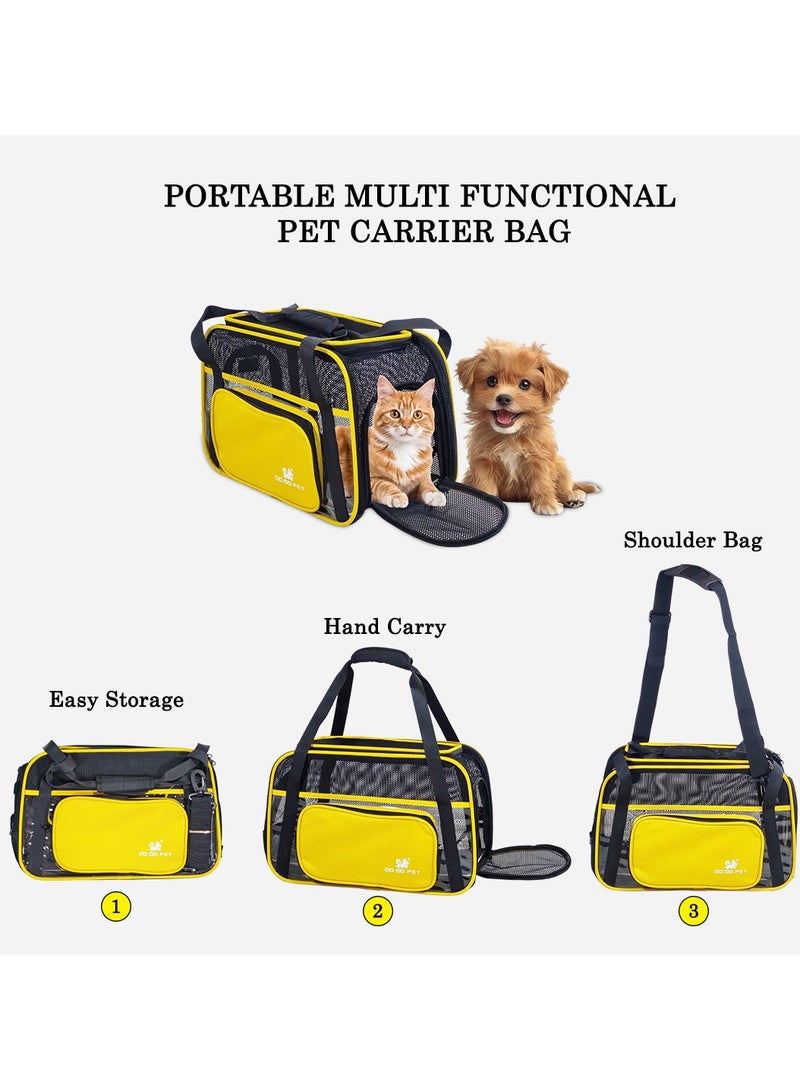 MAJIBAO Portable pet travel bag with Top sided open, Handle, and Breathable Mesh cat carrier, Soft-sided pet carrier with Shoulder strap, comfortable mat & Durable pet carrier for Travel, 40 cm (Yellow) - Image 4