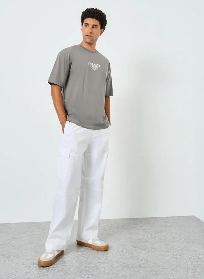 Styli Men Grey Graphic Print Oversized T-Shirt