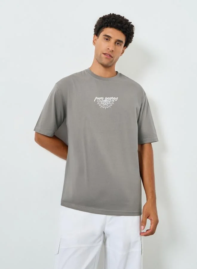 Styli Men Grey Graphic Print Oversized T-Shirt