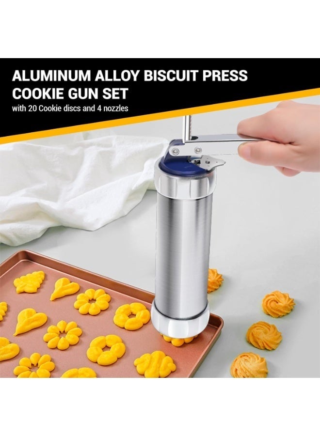 Arabest Cookie Press Set Stainless Steel Kitchen Press for Noodles and Snacks Cookies Maker Decorating Gun Kitchen Baking Pastry Tools Set with 20 Blades - Image 4