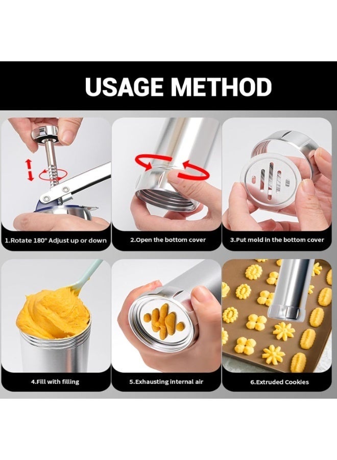 Arabest Cookie Press Set Stainless Steel Kitchen Press for Noodles and Snacks Cookies Maker Decorating Gun Kitchen Baking Pastry Tools Set with 20 Blades - Image 5