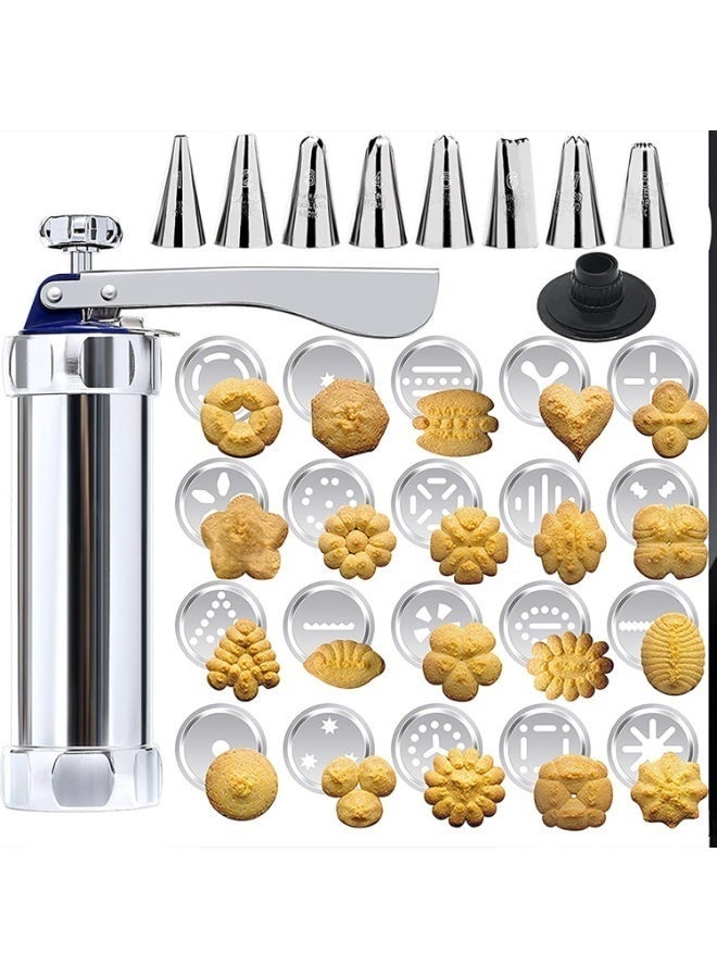Arabest Cookie Press Set Stainless Steel Kitchen Press for Noodles and Snacks Cookies Maker Decorating Gun Kitchen Baking Pastry Tools Set with 20 Blades - Image 1