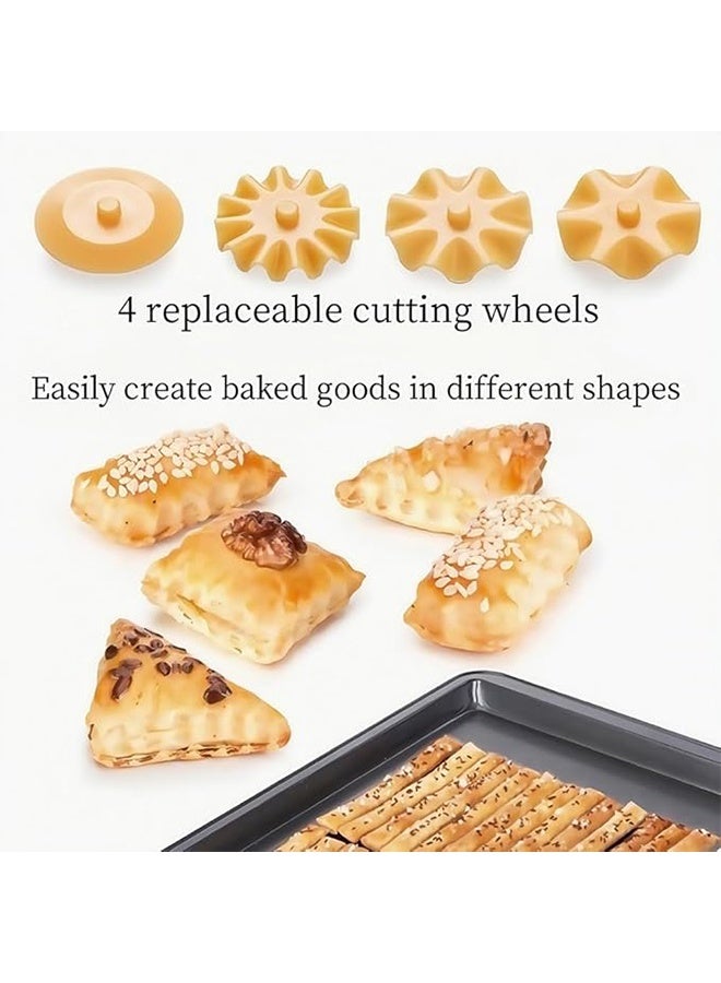 عجلة تقطيع المعكرونة 4 في 1 مع بكرات قابلة للتبديل، قاطعة عجينة الرافيولي والبسكويت والبيتزا، بتصميم بلاستيكي مضغوط - Image 4