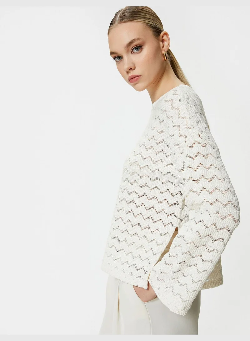 كوتون Long Sleeve Regular Fit Crew Neck Ajoure Crop Sweater
