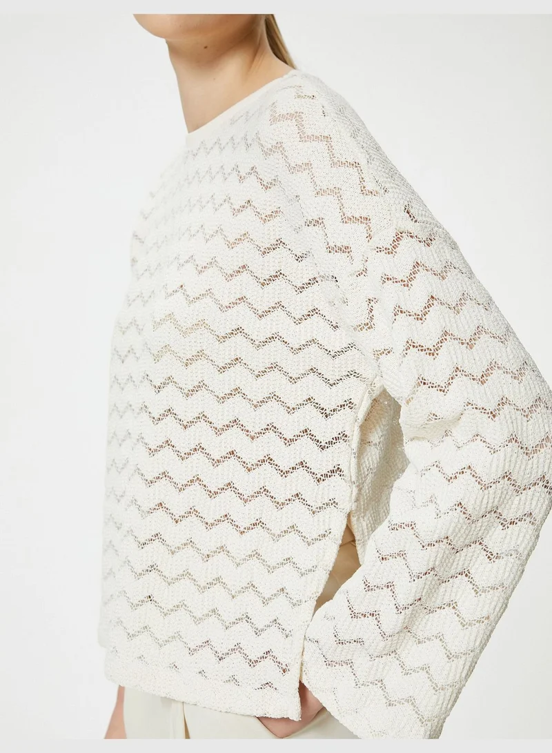كوتون Long Sleeve Regular Fit Crew Neck Ajoure Crop Sweater