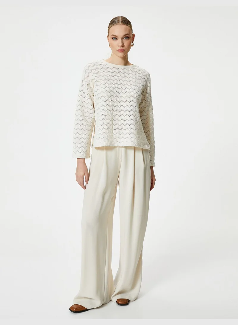 كوتون Long Sleeve Regular Fit Crew Neck Ajoure Crop Sweater