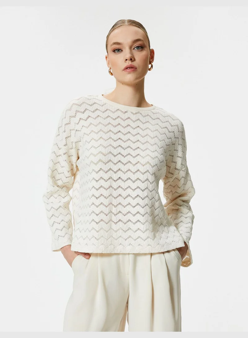 كوتون Long Sleeve Regular Fit Crew Neck Ajoure Crop Sweater
