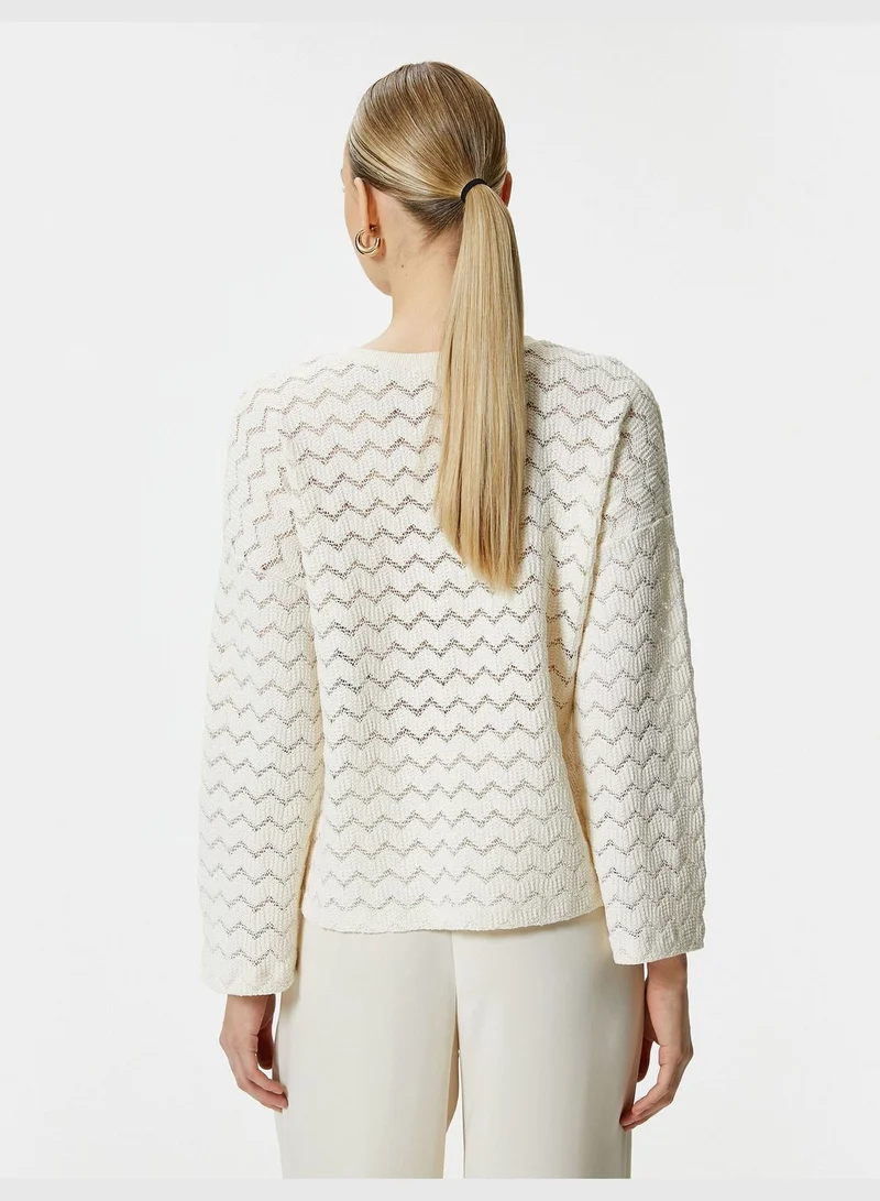 كوتون Long Sleeve Regular Fit Crew Neck Ajoure Crop Sweater
