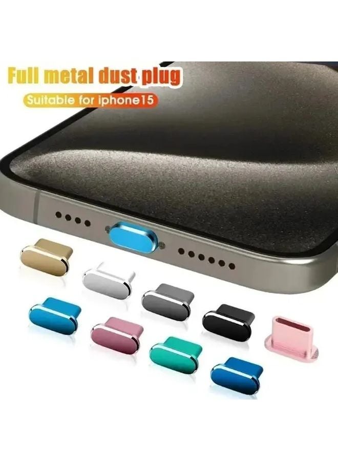 3 قطع سليكا جيل سوداء سدادات غبار معدنية لآيفون 15 برو ماكس بلس، واقي منفذ شحن نوع سي مع فرشة تنظيف - Image 4