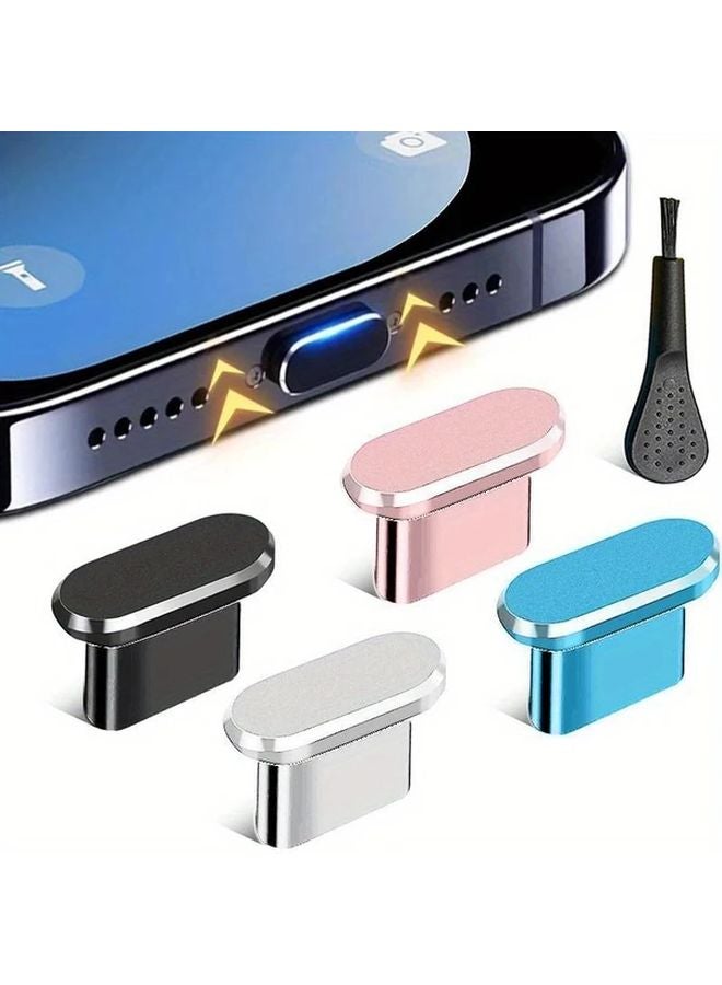 3 قطع سليكا جيل سوداء سدادات غبار معدنية لآيفون 15 برو ماكس بلس، واقي منفذ شحن نوع سي مع فرشة تنظيف - Image 2