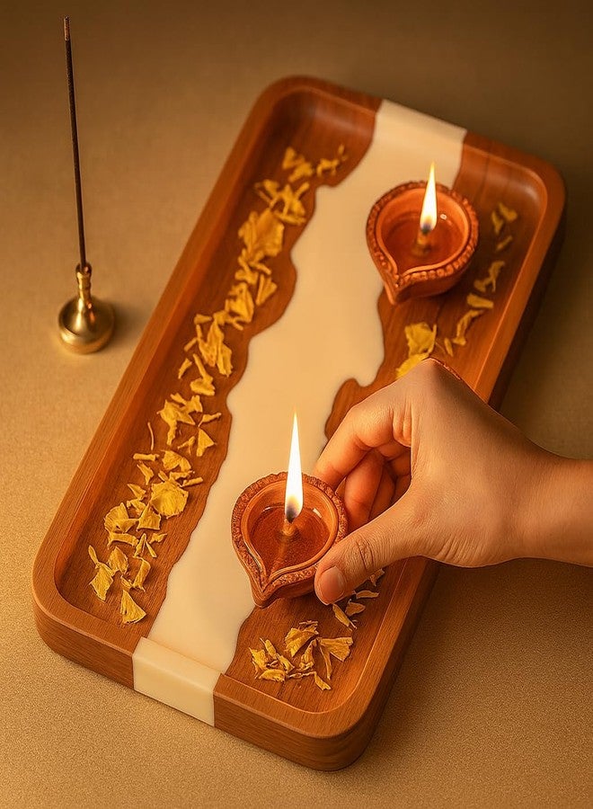 CentraLit صينية خشبية فاخرة من سنتراليت مع راتنج أبيض | صينية تقديم كبيرة لأدوات طاولة الطعام، ومنظم مطبخ، وصينية ديكور منزلي لطاولة القهوة، صينية تقديم خشبية، صواني زخرفية - Image 4