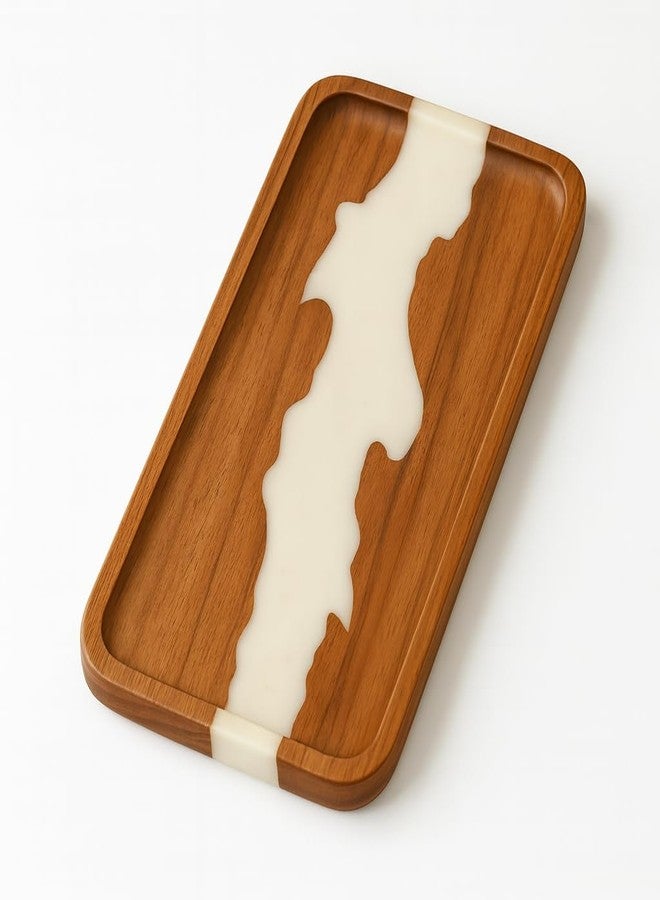 CentraLit صينية خشبية فاخرة من سنتراليت مع راتنج أبيض | صينية تقديم كبيرة لأدوات طاولة الطعام، ومنظم مطبخ، وصينية ديكور منزلي لطاولة القهوة، صينية تقديم خشبية، صواني زخرفية - Image 1