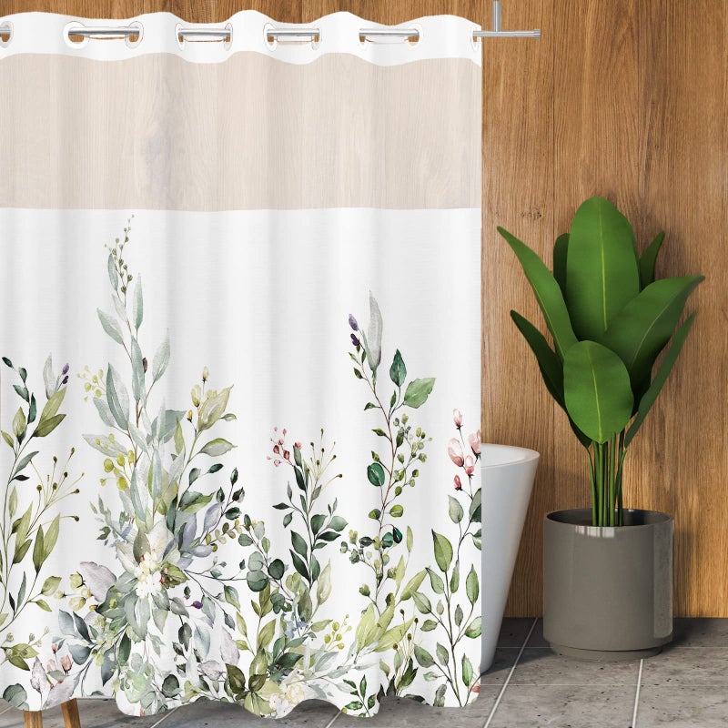 Tititex No Hooks Snap in Liner Green Eucalyptus Leaves Shower Curtain Sets, Hotel Luxury Double Layers Waterproof Fabric & See-Through Top Window Bathroom Decorative 72x72 Inch - Image 4