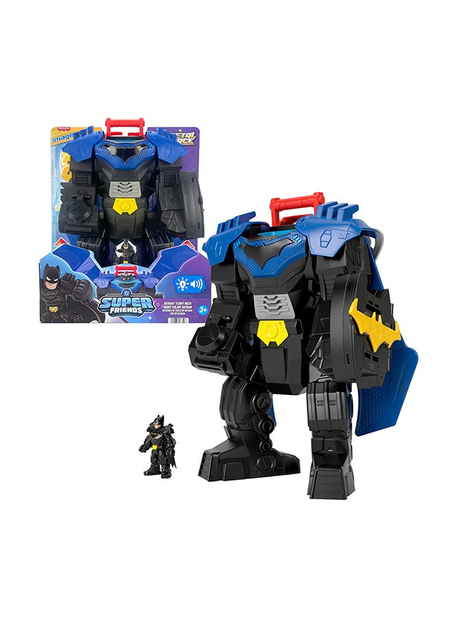 imaginext فيشر-برايس دي سي سوبر فريندز باتمان طائرة ميك مع أضواء وأصوات وحركة وشخصية عمل بطول 3 إنش، لعبة بطول 14.5 إنش تشمل قاذف وأقراص - Image 1