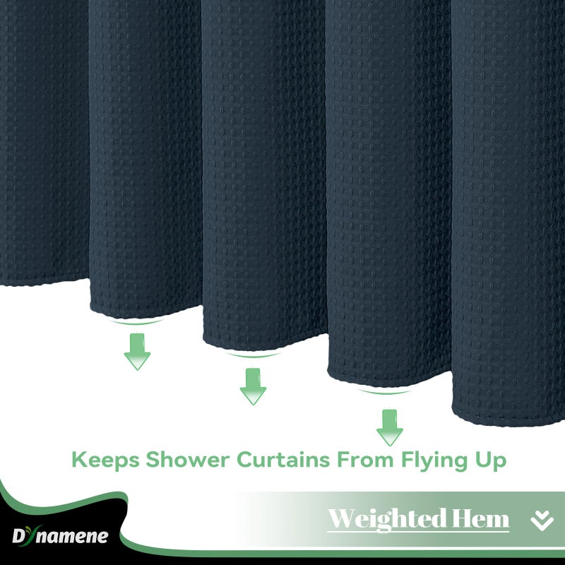 Dynamene Extra Long Shower Curtain  84 Inch Long Waffle Fabric Shower Curtain for Bathroom  Tall Waterproof Cloth Shower Curtain Liner Set with Hook  Snap in Liner  Mesh Top Window  Navy Blue  72x84 - Image 4