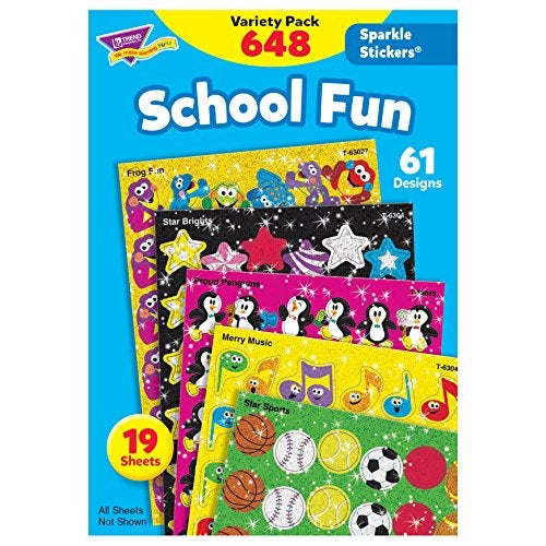 TREND enterprises, Inc. T-63904 School Fun Sparkle Stickers Variety Pack, 648/Pack - Image 1