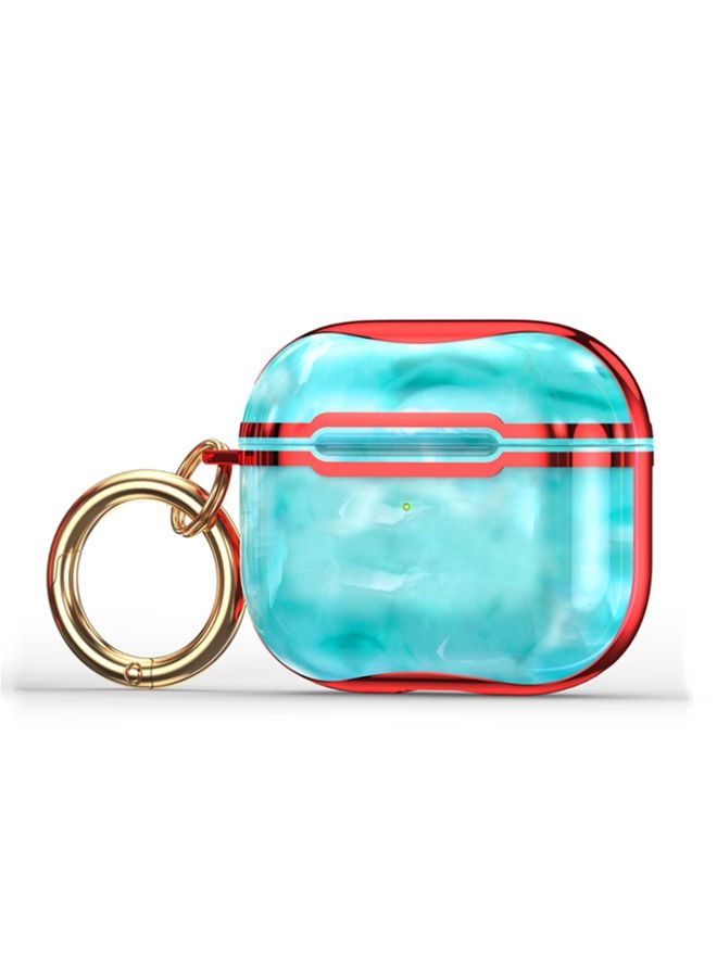 Case Cover Marble Texture Electroplating Frame Earphone Protective Case with Hook For AirPods 3 Green + Red